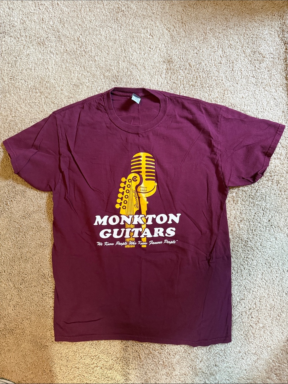 Gildan Maroon Short-Sleeve Monkton Guitars Tee